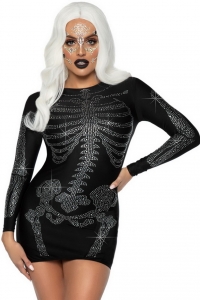 Spandex Rhinestone Skeleton Dress Adult Costume