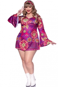 Retro Print Bell Sleeves Plus Size Adult Costume