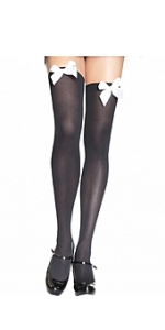 Thigh Highs Black Opaque with Satin Bow